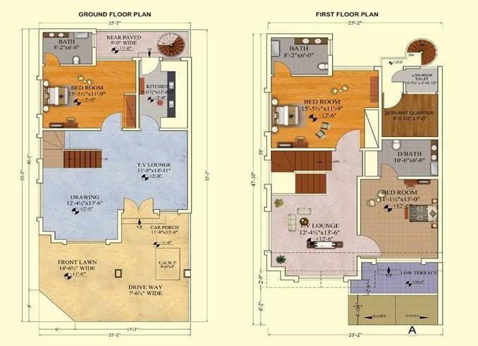 Floor Plan of 125 Square Yards Bahria Homes Bahria Town